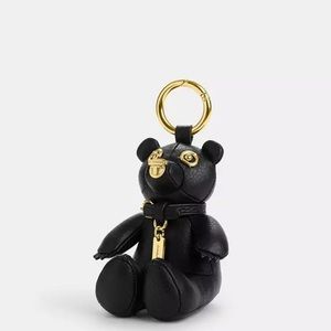 COACH Black Leather Bear Bag Charm. NEW/Tags! RT $ 148! NEW ARRIVAL! 😊